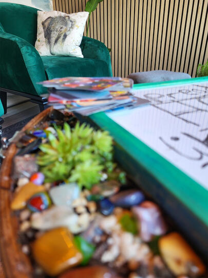 Counselling room table Inside the counselling room at Spring Hill Counselling in Yeovil, Somerset, England, UK.